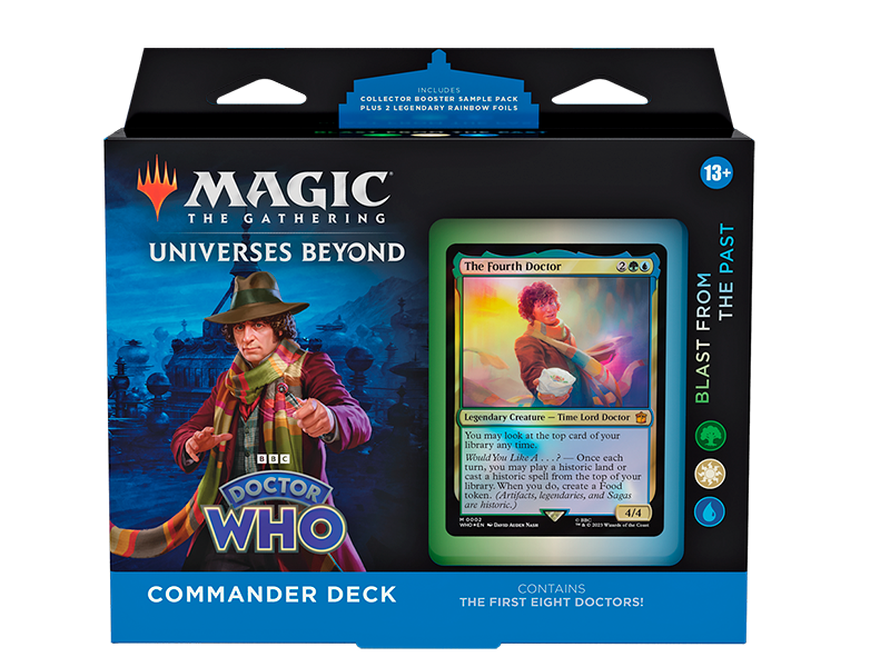 Mazo Commander Blast from the Past de Doctor Who para Magic The Gathering con el Cuarto Doctor en el packaging