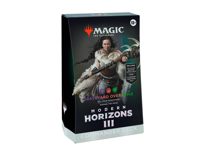 Magic: The Gathering Modern Horizons III – Commander Deck Graveyard Overdrive con ilustración del personaje principal y caja del producto