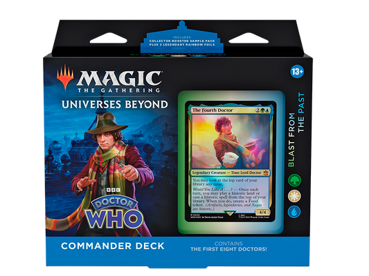 Mazo Commander Blast from the Past de Doctor Who para Magic The Gathering con el Cuarto Doctor en el packaging
