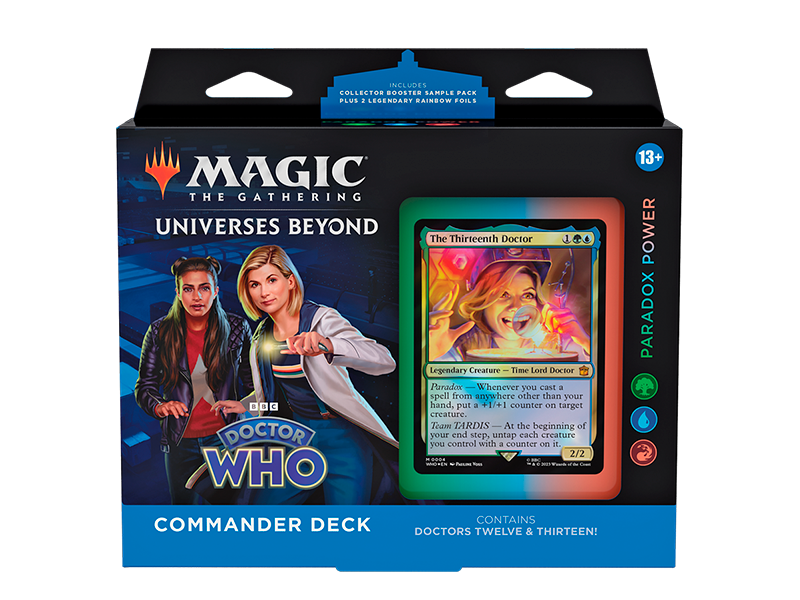 Commander Deck Paradox Power de Magic The Gathering Universes Beyond Doctor Who con la Decimotercera Doctora y Yasmin Khan.
