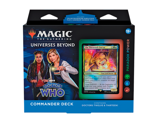 Commander Deck Paradox Power de Magic The Gathering Universes Beyond Doctor Who con la Decimotercera Doctora y Yasmin Khan.

