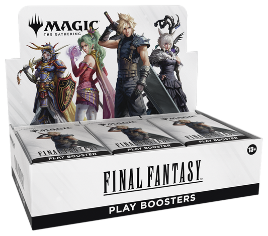 Caja Play Booster Display de Magic: The Gathering Final Fantasy con sobres ilustrados y personajes clásicos del videojuego