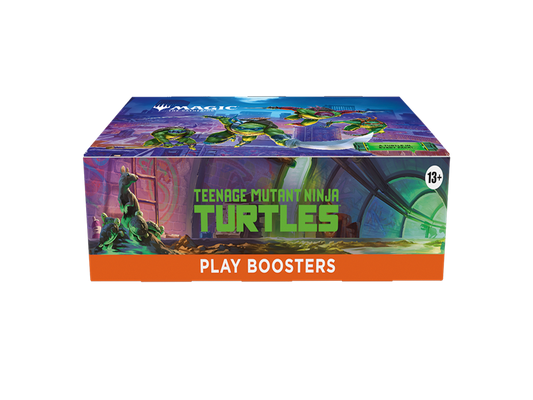Caja Play Booster Display de Magic: The Gathering Teenage Mutant Ninja Turtles con ilustración de las Tortugas Ninja.
