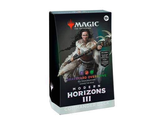 Magic: The Gathering Modern Horizons III – Commander Deck Graveyard Overdrive con ilustración del personaje principal y caja del producto